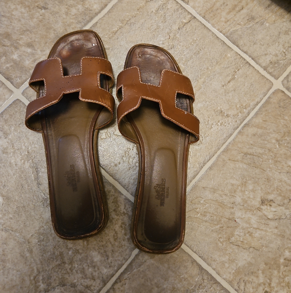 Hermes Brown H‑Slide Leather Sandals for Women